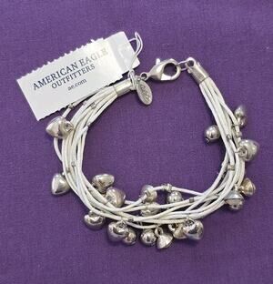 American Eagle Outfitters White Multistrand Bracelet Silver Tone Dangles New 6.5